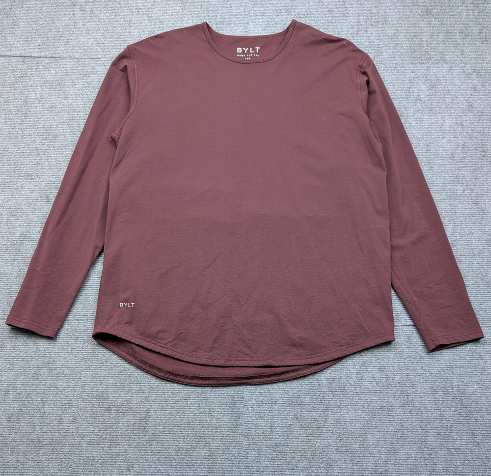 Bylt Basics Drop Cut LS Lux Shirt Mens XL Burgundy Athletic Long Sleeve Tee
